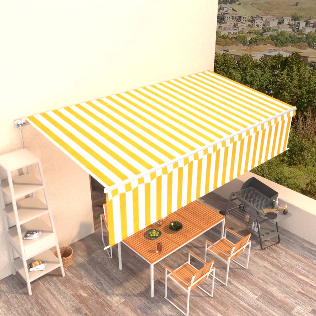 vidaXL Copertină retractabilă manual cu stor, galben&alb, 6x3 m