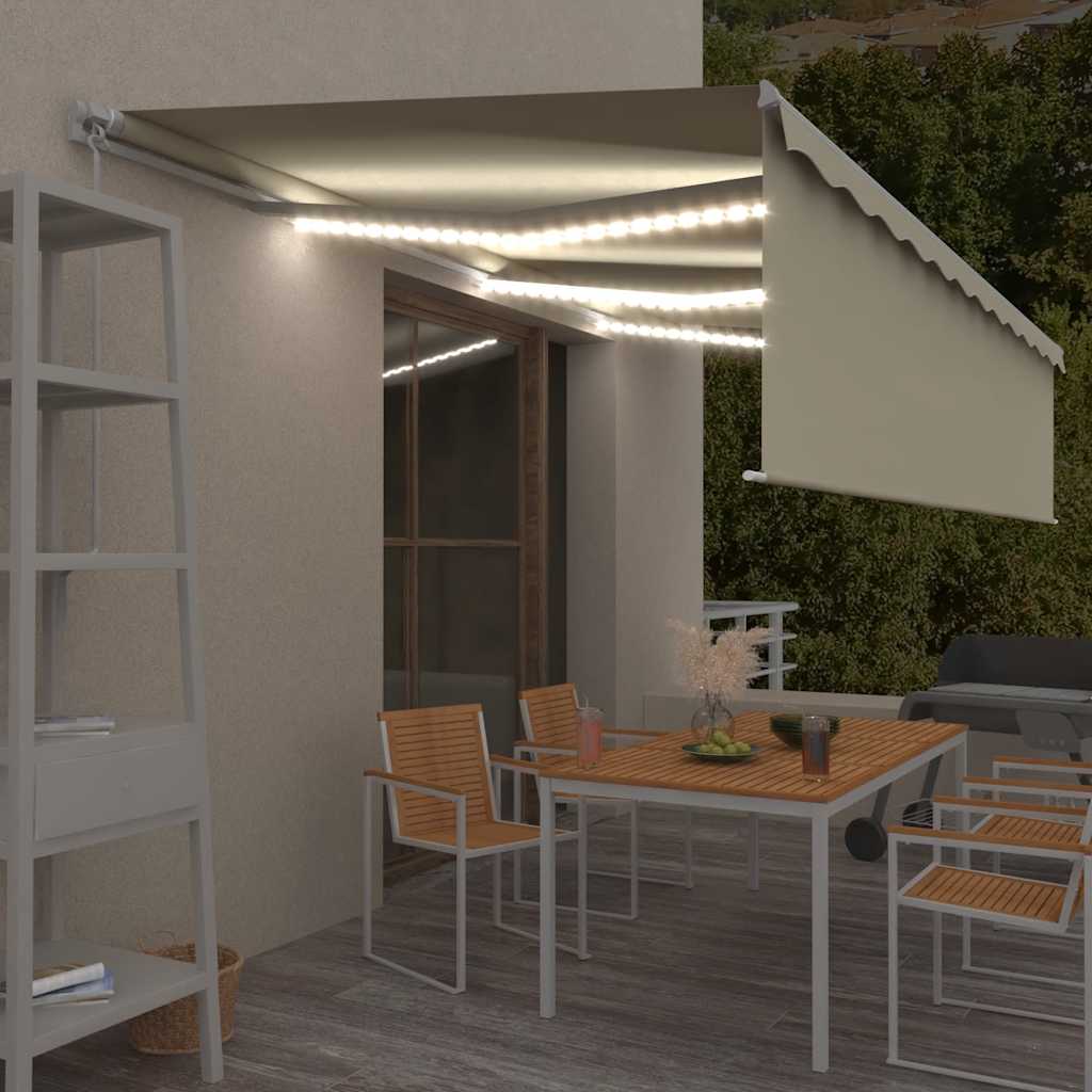 vidaXL Copertină retractabilă manual cu stor&LED, crem, 6x3 m