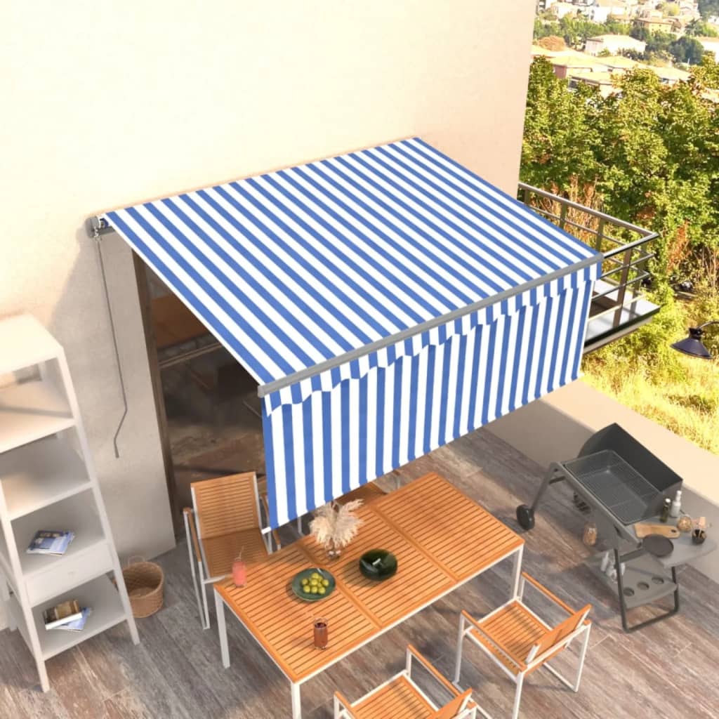 vidaXL Copertină retractabilă manual cu stor, albastru & alb, 3x2,5 m