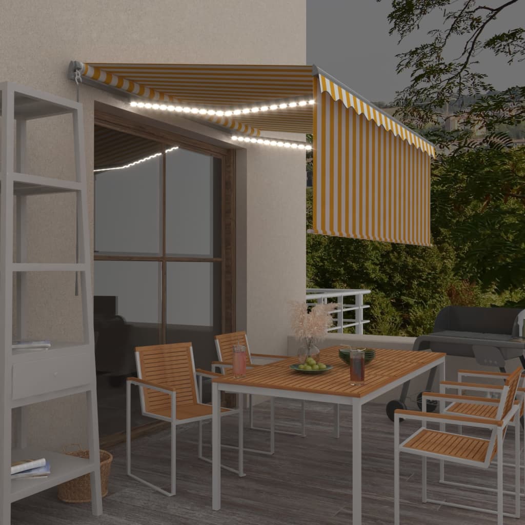 vidaXL Copertină retractabilă manual cu stor&LED, galben & alb 3x2,5 m