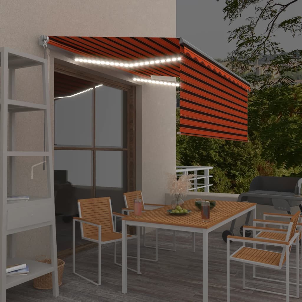 vidaXL Copertină retractabilă manual stor&LED portocaliu&maro 3x2,5 m