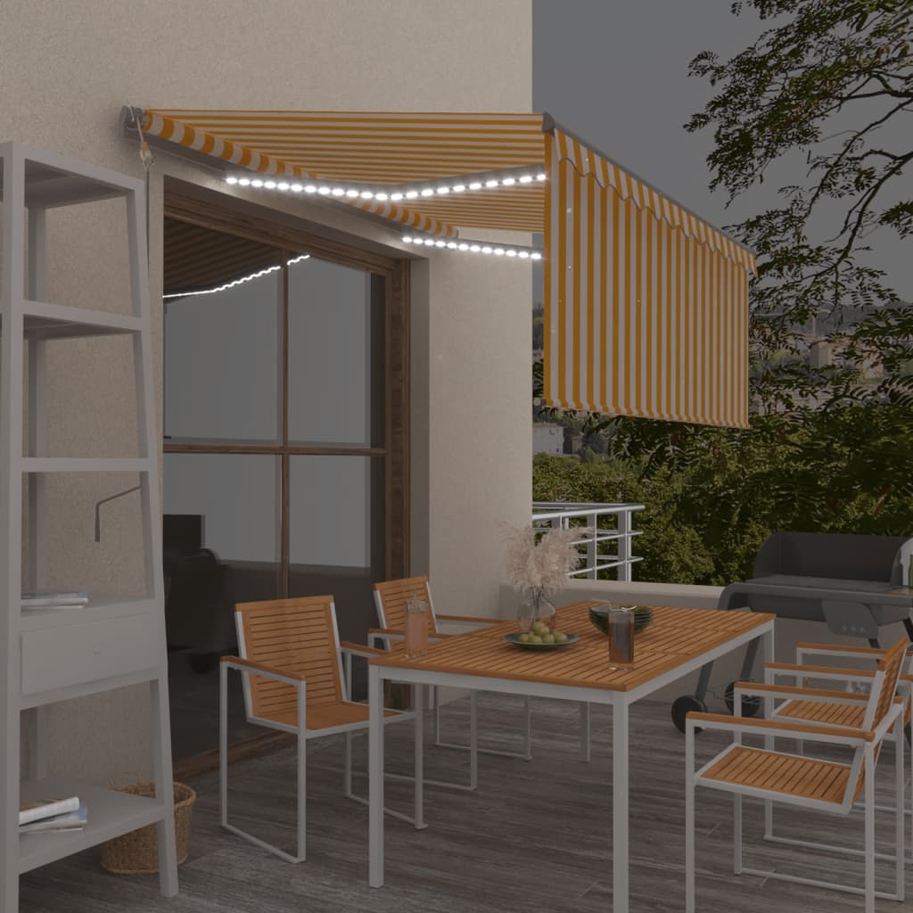 vidaXL Markise Automatisch mit Rollo LED Windsensor 3x2,5m Gelb Weiß