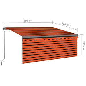 Ručně zatahovací markýza s roletou 3,5 x 2,5 m oranžovo-hnědá - obrázek 7