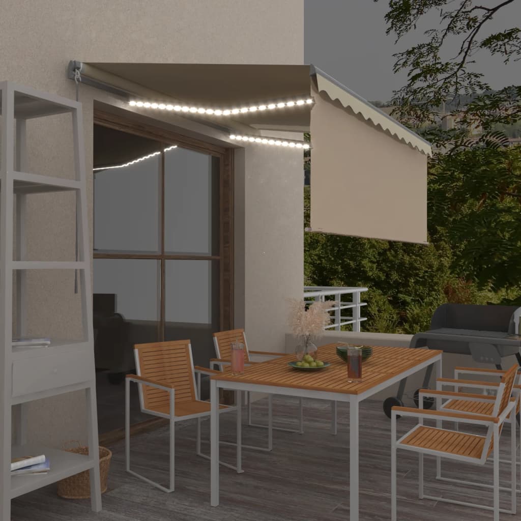 vidaXL Copertină retractabilă manual cu stor&LED, crem, 3,5x2,5 m