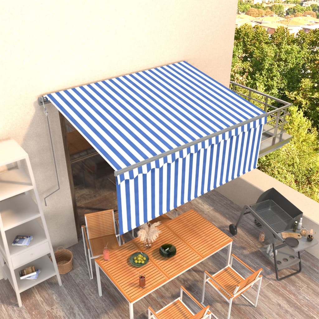 vidaXL Copertină retractabilă automat cu stor, albastru&alb, 3,5x2,5 m