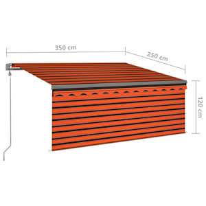 Automatická markýza roleta+LED+senzor větru 3,5x2,5 m oranžová - obrázek 10