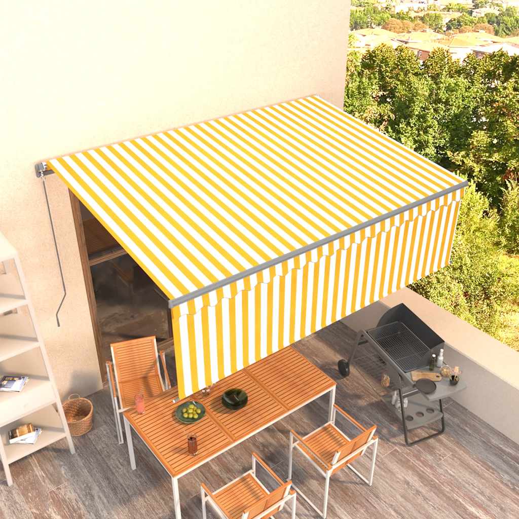 vidaXL Copertină retractabilă manual cu stor, galben&alb, 4x3 m