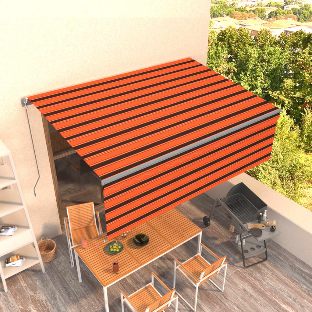 Tenda Sole Retrattile Manuale Parasole 4x3m Arancione e Marrone