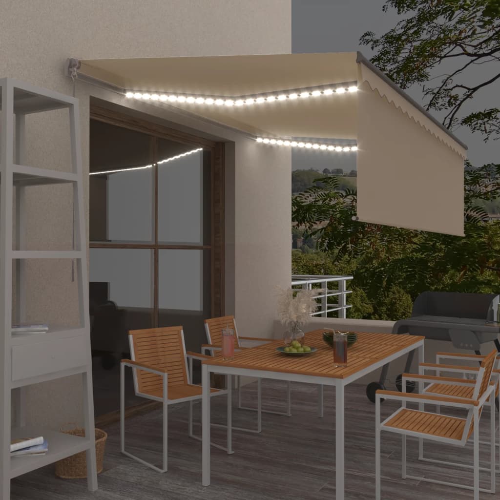 vidaXL Markise Manuell Einziehbar mit Rollo & LED 4x3 m Creme
