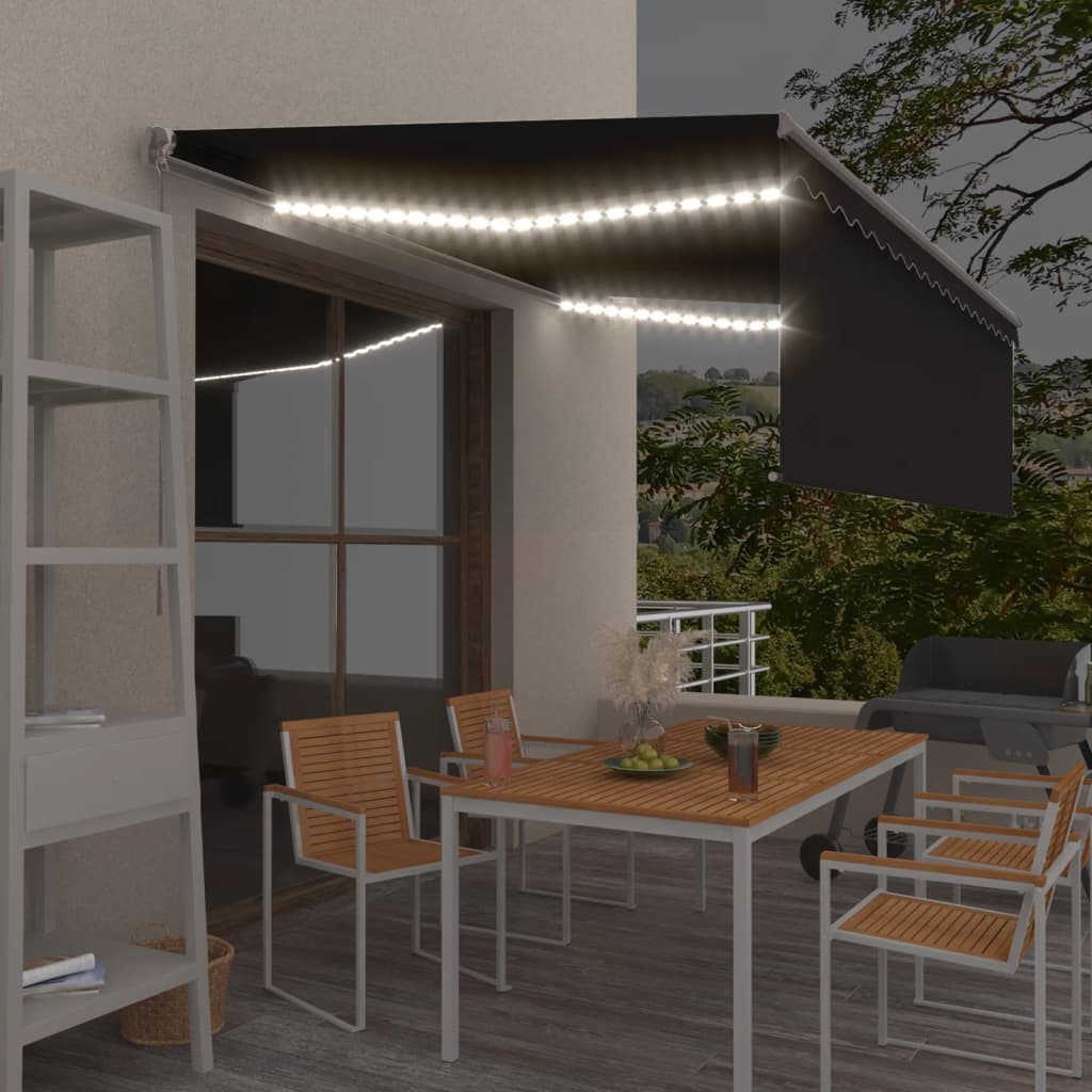 vidaXL Copertină retractabilă manual cu stor & LED, antracit, 4x3 m