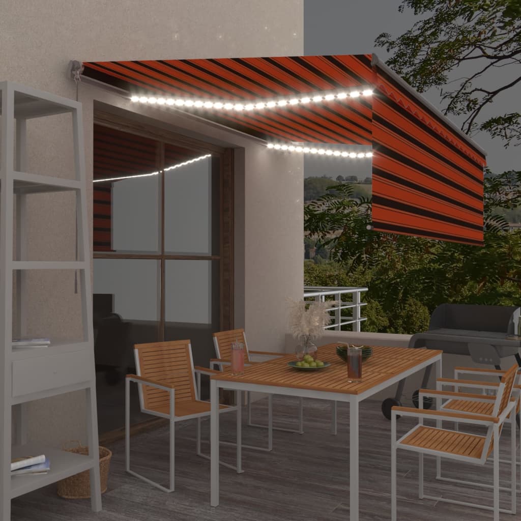 vidaXL Copertină retractabilă manual cu stor&LED portocaliu&maro 4x3 m