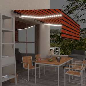 Ručně zatahovací markýza s roletou a LED 4 x 3 m oranžovo-hnědá - obrázek 1