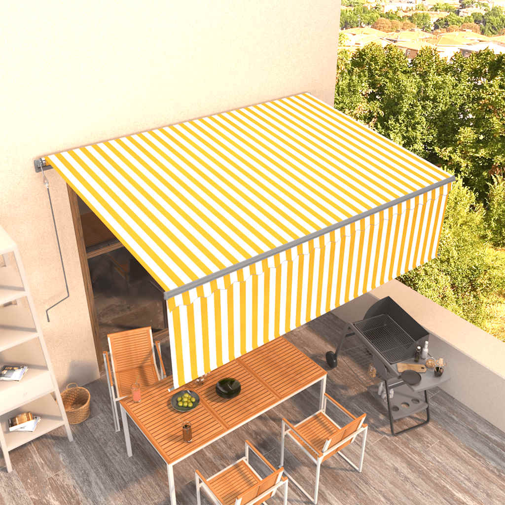 vidaXL Copertină retractabilă automat cu stor, galben&alb, 4x3 m