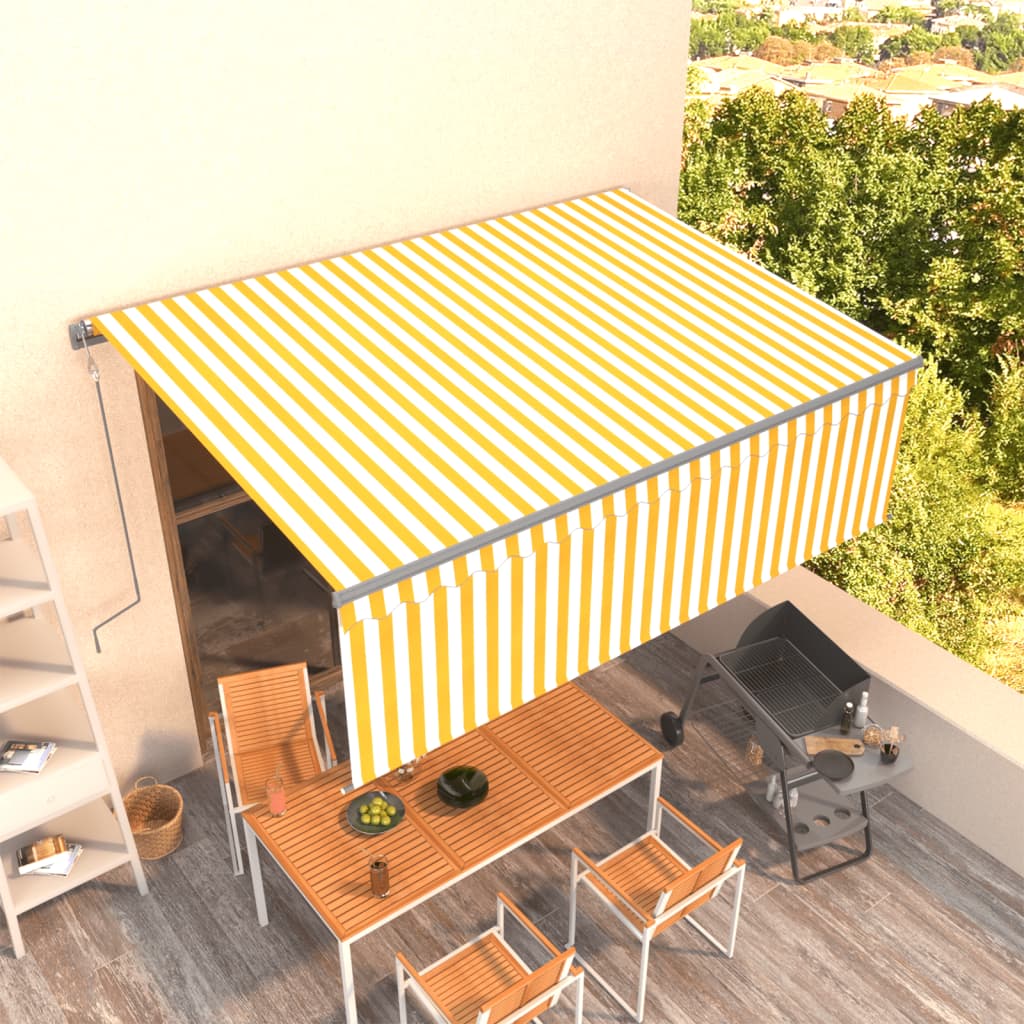 vidaXL Copertină retractabilă automat cu stor, galben&alb, 4,5x3 m