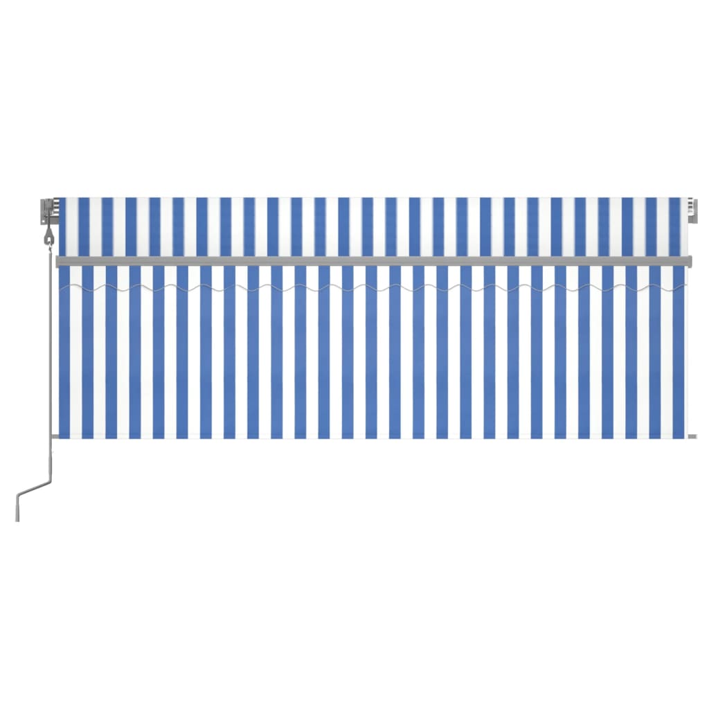 vidaXL Luifel met rolgordijn, LED en windsensor 4,5x3 m blauw en wit afbeelding