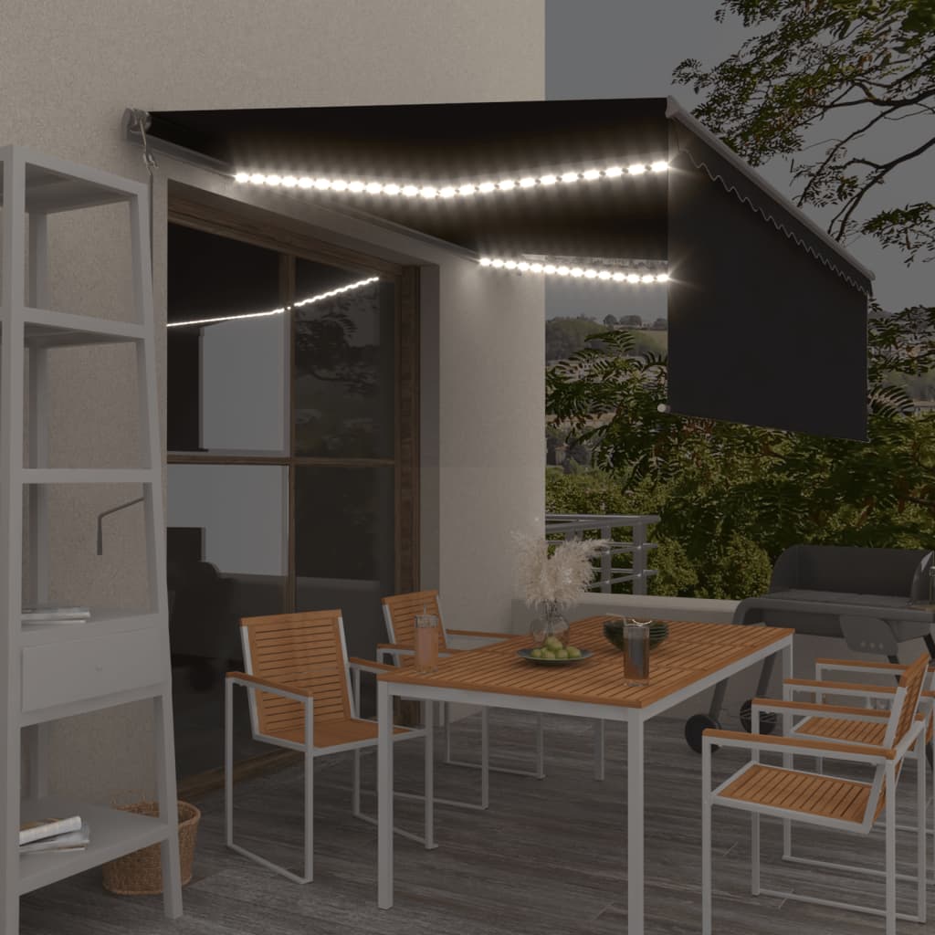 Automaattimarkiisi verho/LED/tuulisens. 45×3 m antrasiitti