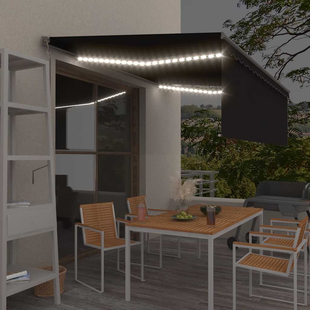 vidaXL Copertină automată cu stor senzor vânt LED, antracit, 4,5x3 m