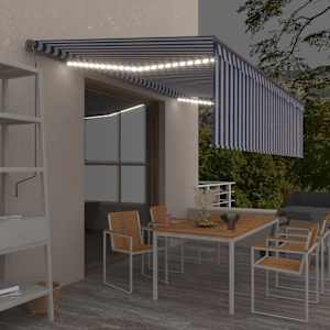 Avtomatska tenda s senčilom LED + senzor 5x3 m modra in bela