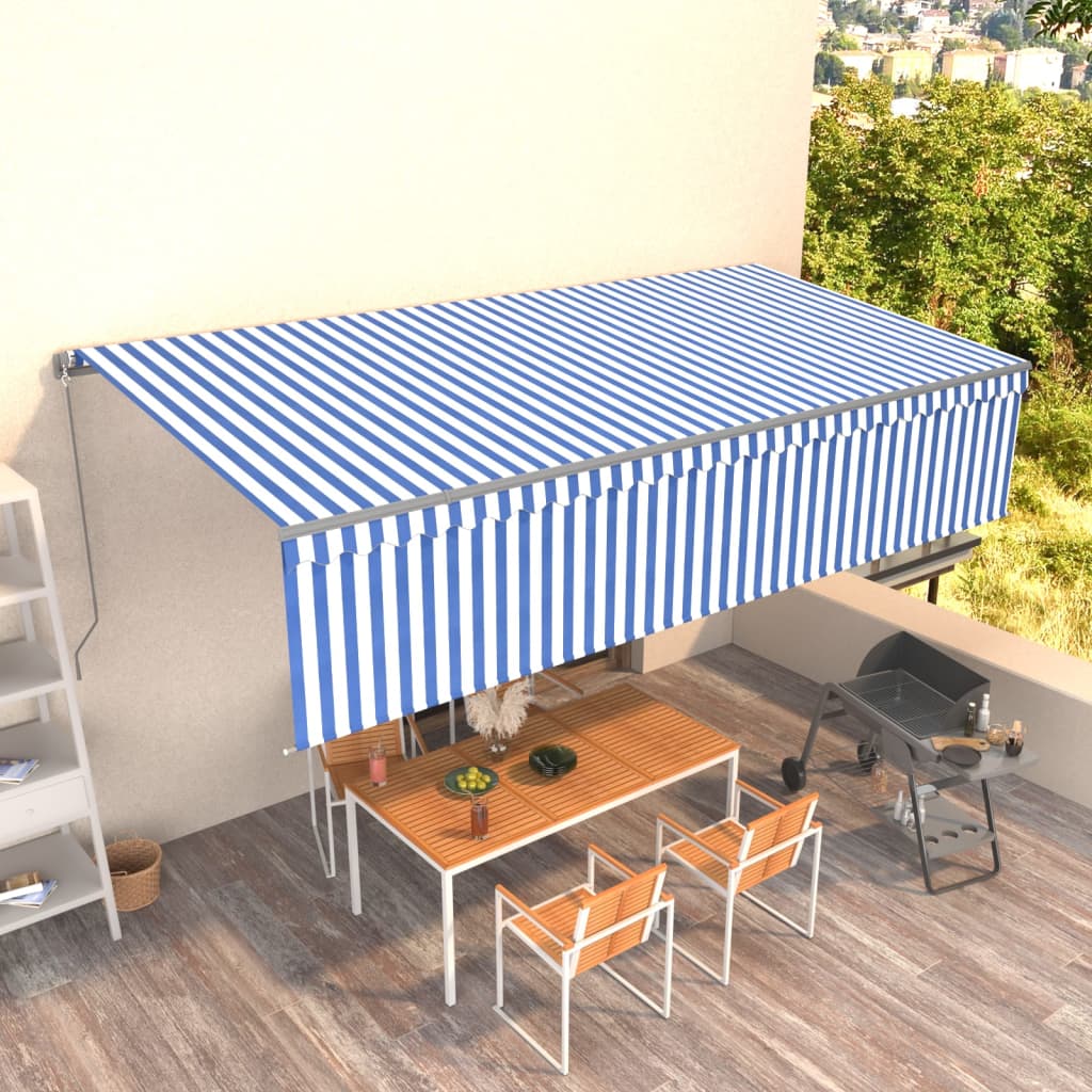 vidaXL Copertină retractabilă manual cu stor, albastru&alb, 6x3 m