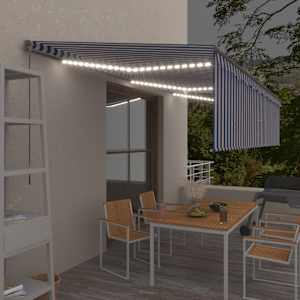 Ručně zatahovací markýza s roletou a LED 6 x 3 m modrobílá