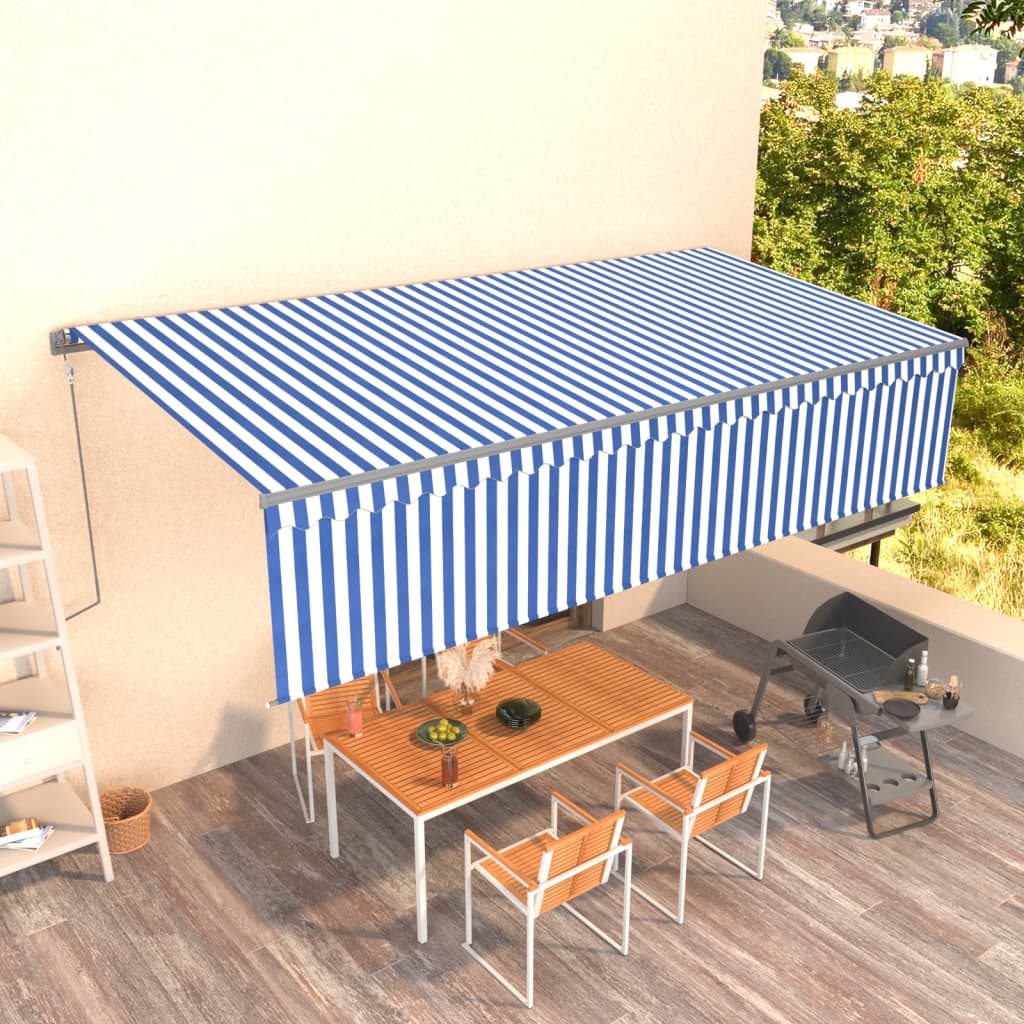 vidaXL Copertină retractabilă automat cu stor, albastru&alb, 6x3 m