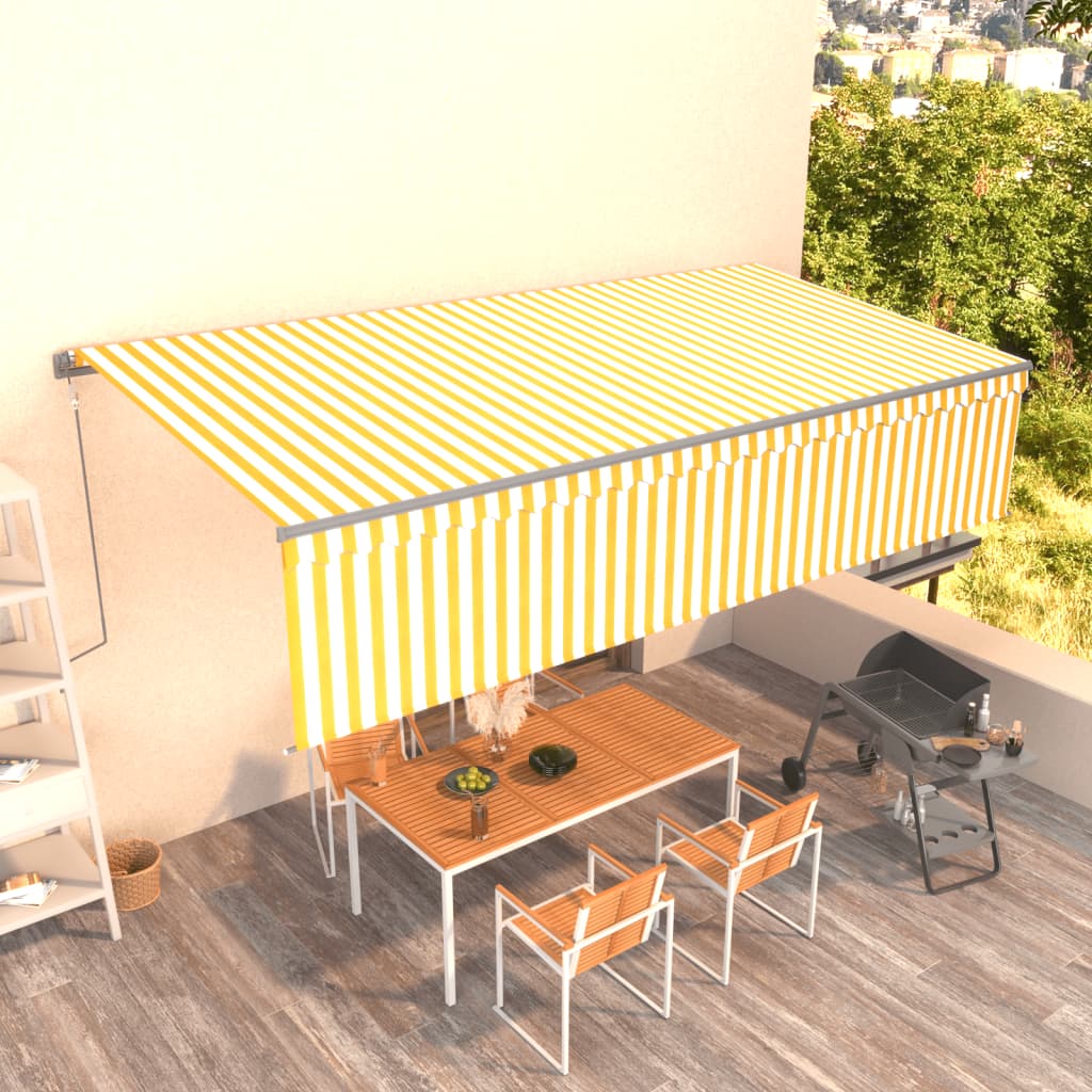 vidaXL Copertină retractabilă automat cu stor, galben&alb, 6x3 m