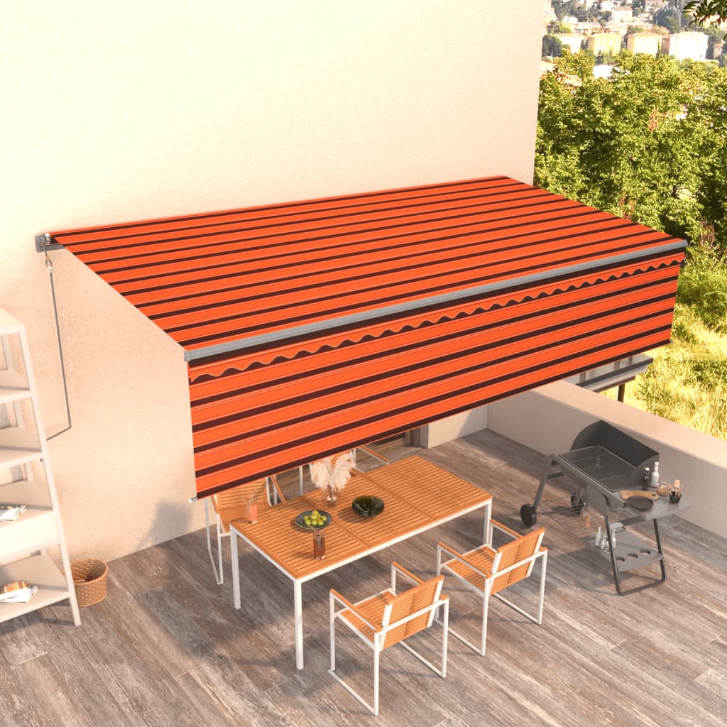 vidaXL markise m. gardin 6x3 m automatisk betjening orange og brun