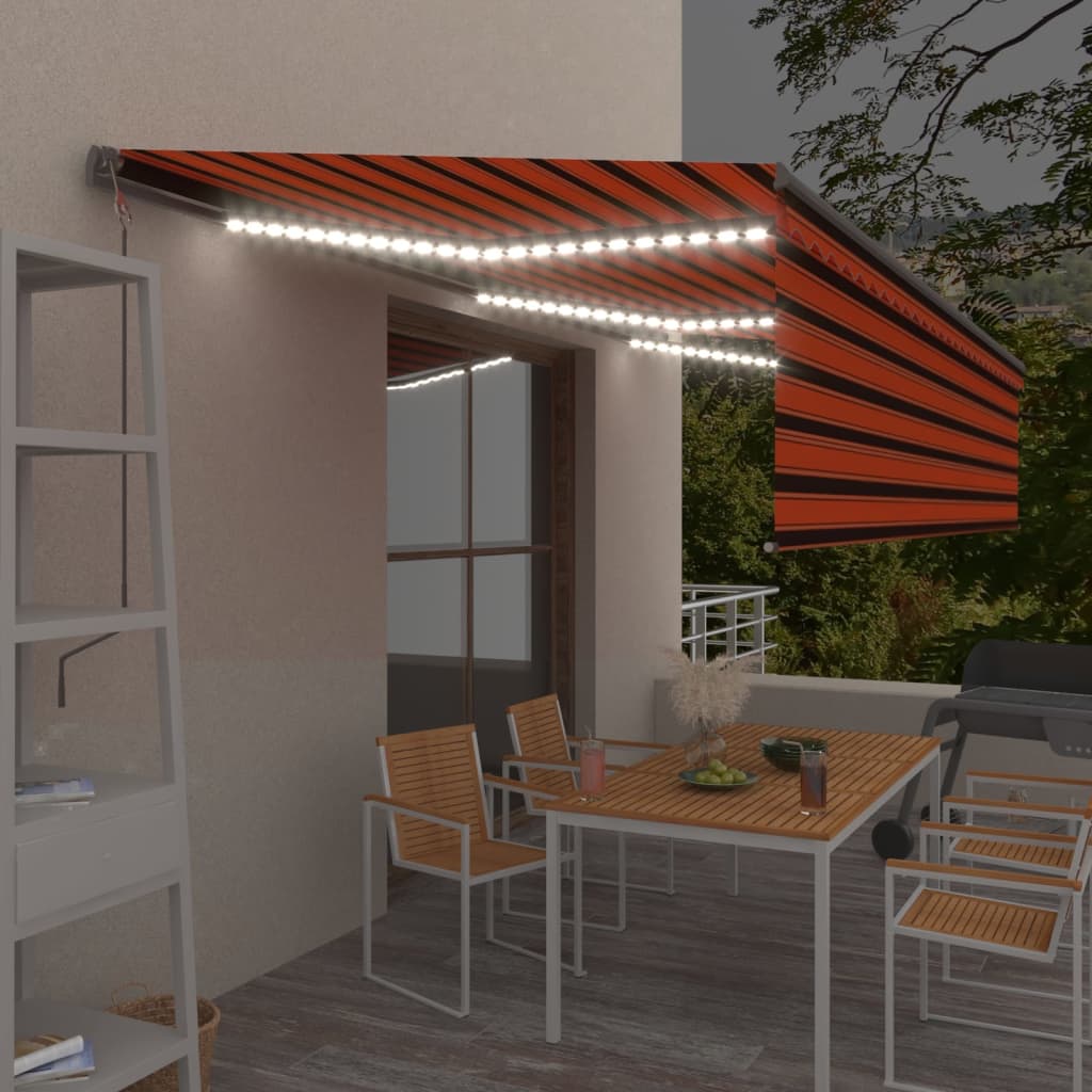 vidaXL Automaattimarkiisi verho/LED/tuulisensori 6×3 m oranssiruskea