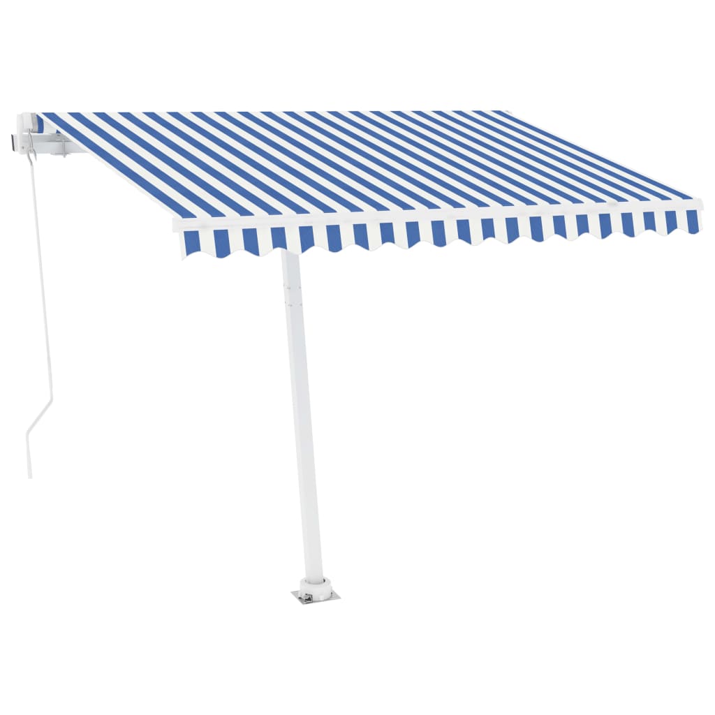 vidaXL Ručně zatahovací markýza s LED světlem 300 x 250 cm modrobílá