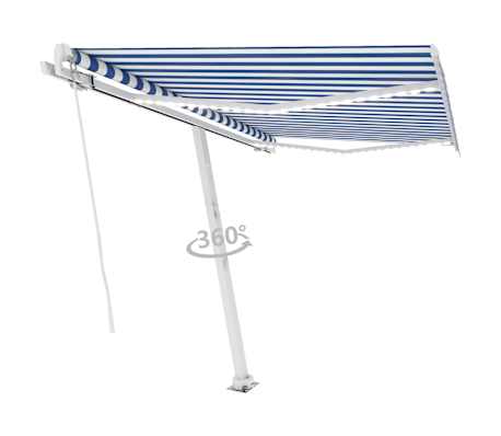 vidaXL Auvent manuel r&eacute;tractable avec LED 300x250 cm Bleu et blanc
