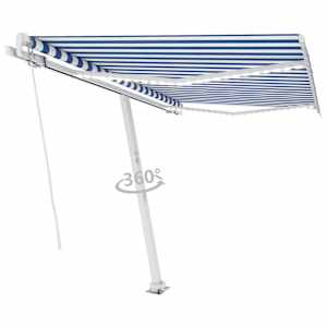 vidaXL Auvent manuel r&eacute;tractable avec LED 300x250 cm Bleu et blanc