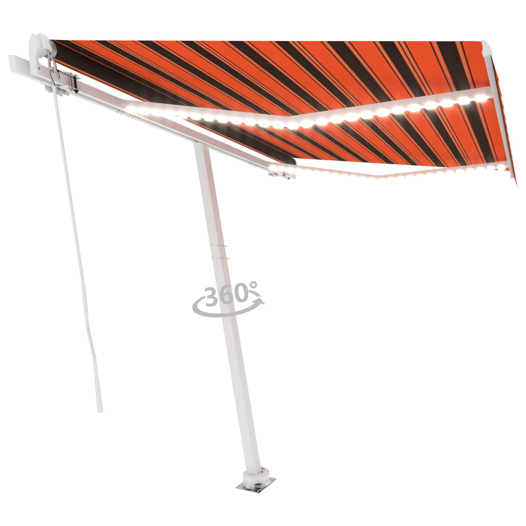 

vidaXL Luifel handmatig uittrekbaar met LED 300x250 cm oranje en bruin