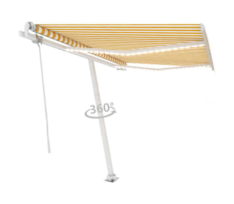 vidaXL Τέντα Αυτόματη με LED & Αισθ. Ανέμου Κίτρινο/Λευκό 300x250 εκ.