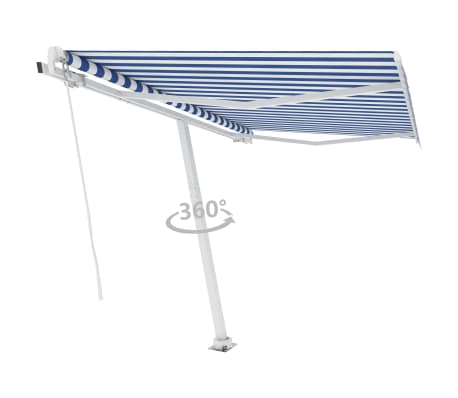 vidaXL Luifel vrijstaand handmatig uittrekbaar 350x250 cm blauw en wit