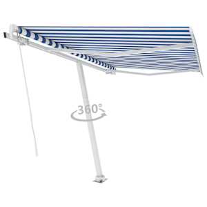 vidaXL Luifel vrijstaand handmatig uittrekbaar 350x250 cm blauw en wit