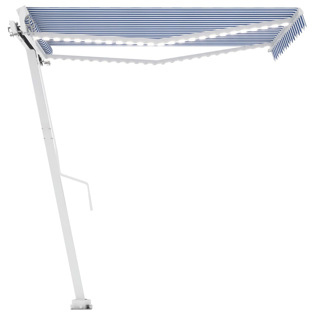 vidaXL Ručně zatahovací markýza s LED světlem 350 x 250 cm modrobílá