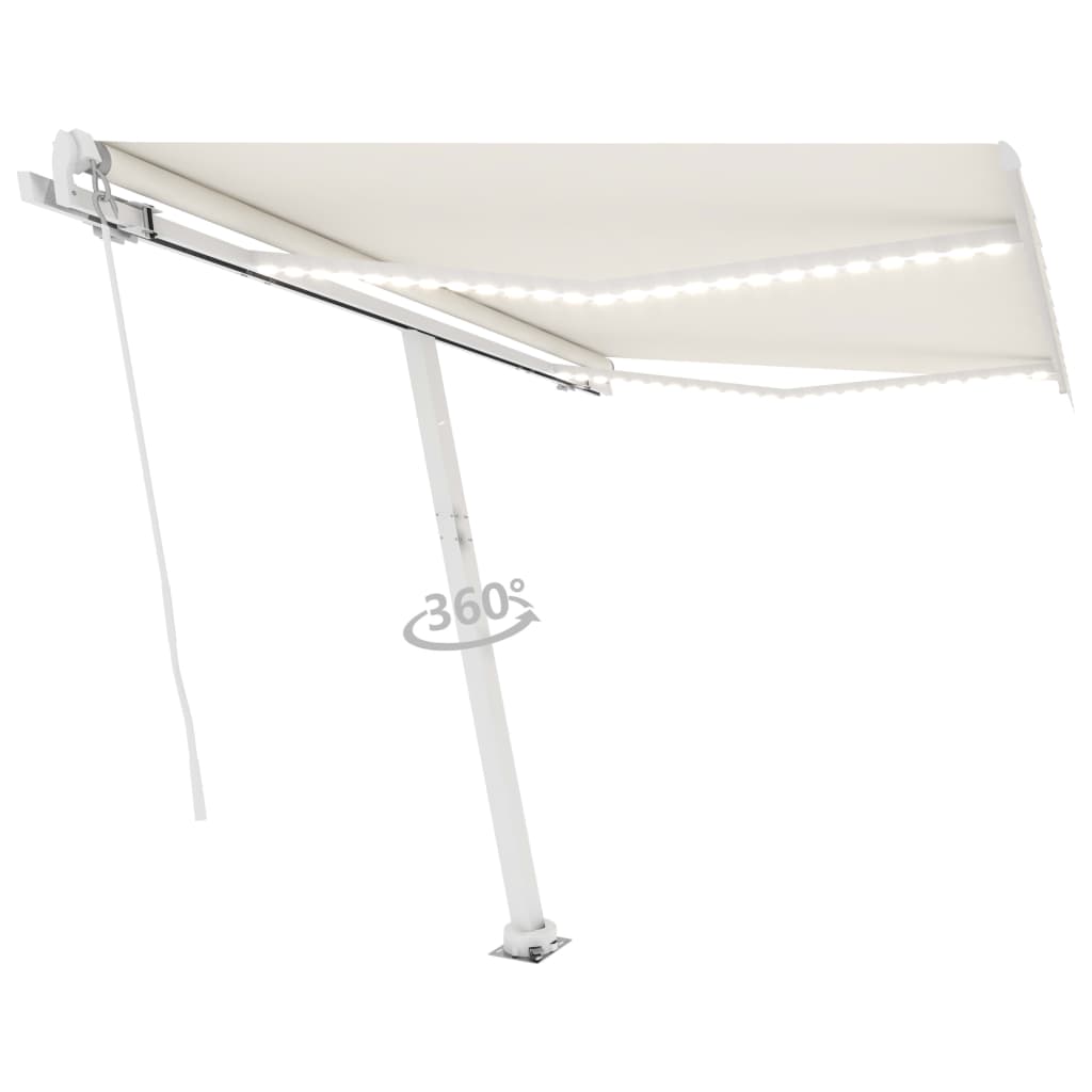 vidaXL Luifel handmatig uittrekbaar met LED 350x250 cm crèmekleurig afbeelding