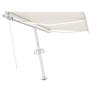 vidaXL Toldo retr&aacute;ctil manual con LED color crema 350x250 cm