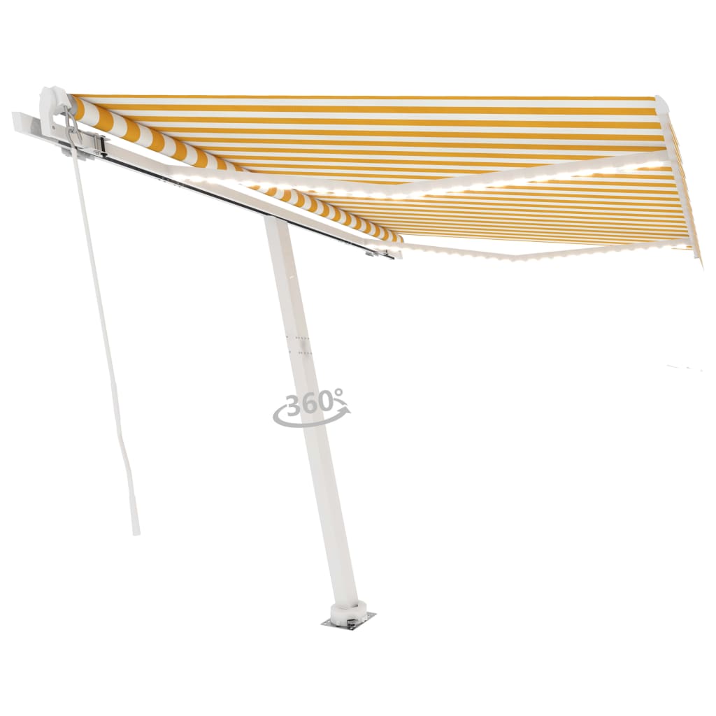 

vidaXL Luifel handmatig uittrekbaar met LED 350x250 cm geel en wit