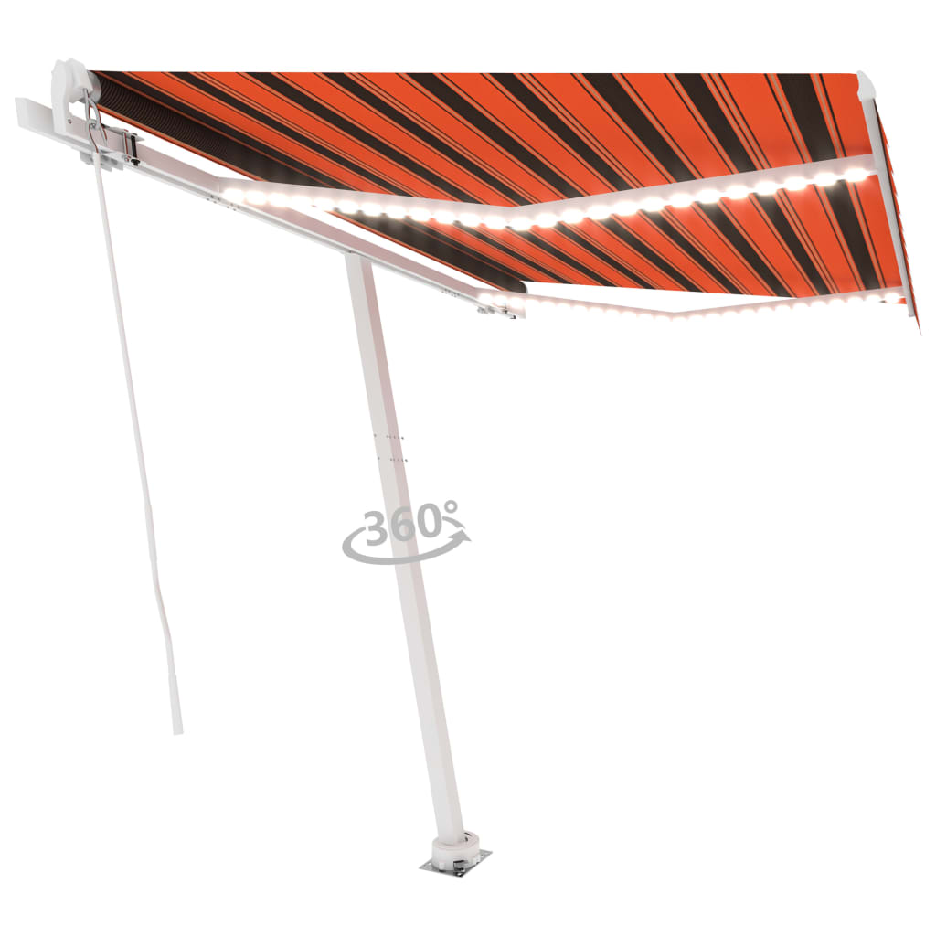 vidaXL Manual Retractable Awning with LED 350x250 cm Orange and Brown