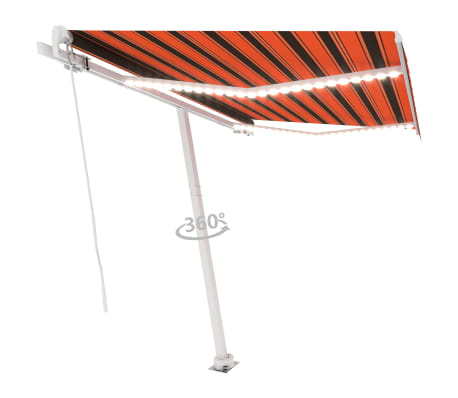 vidaXL Manual Retractable Awning with LED 350x250 cm Orange and Brown