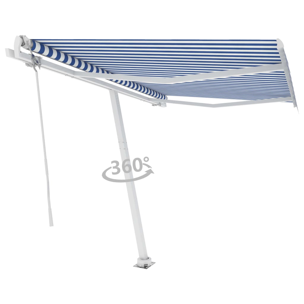 vidaXL Luifel vrijstaand automatisch 350x250 cm blauw en wit afbeelding