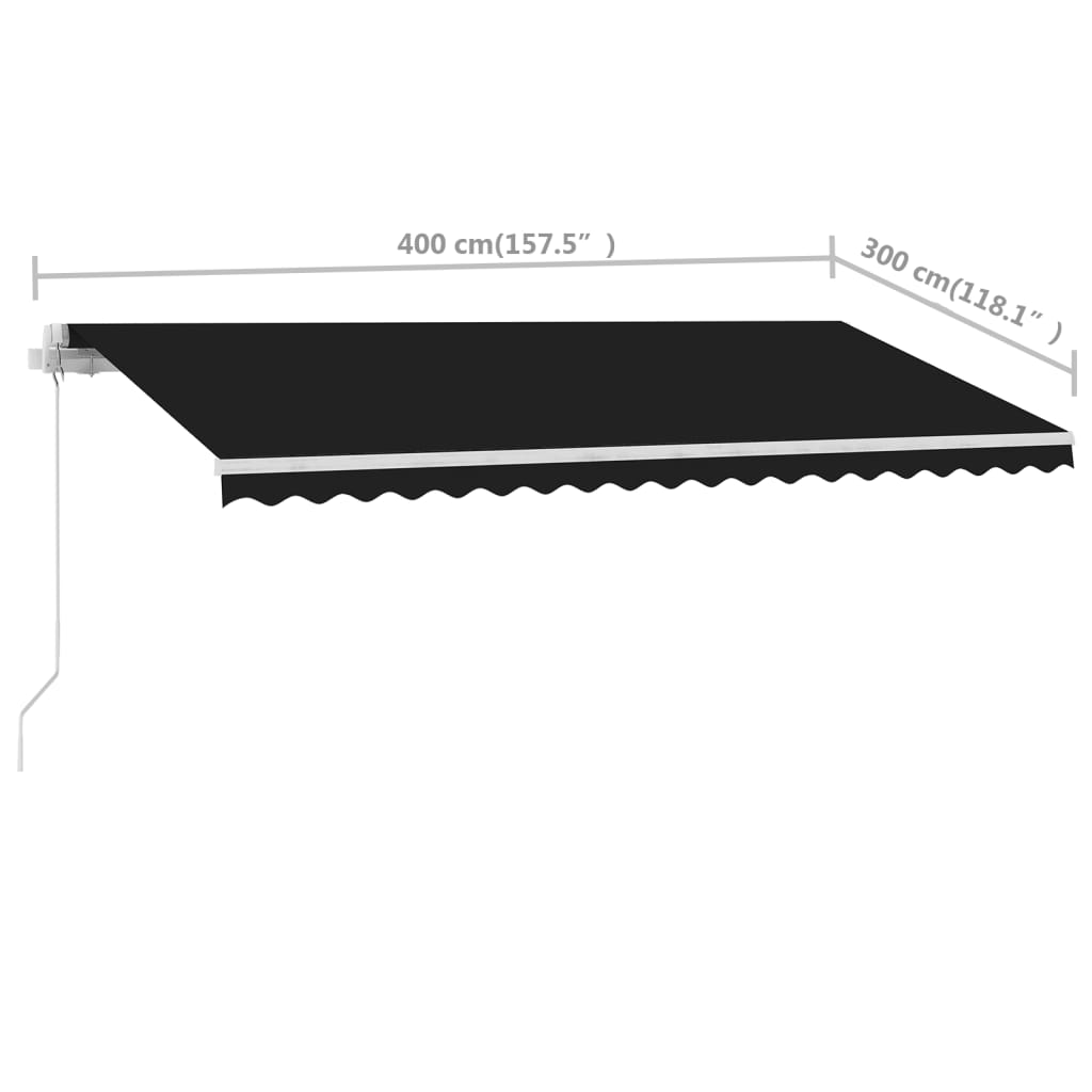 antracitszürke kézzel kihúzható póznás napellenző 400 x 300 cm