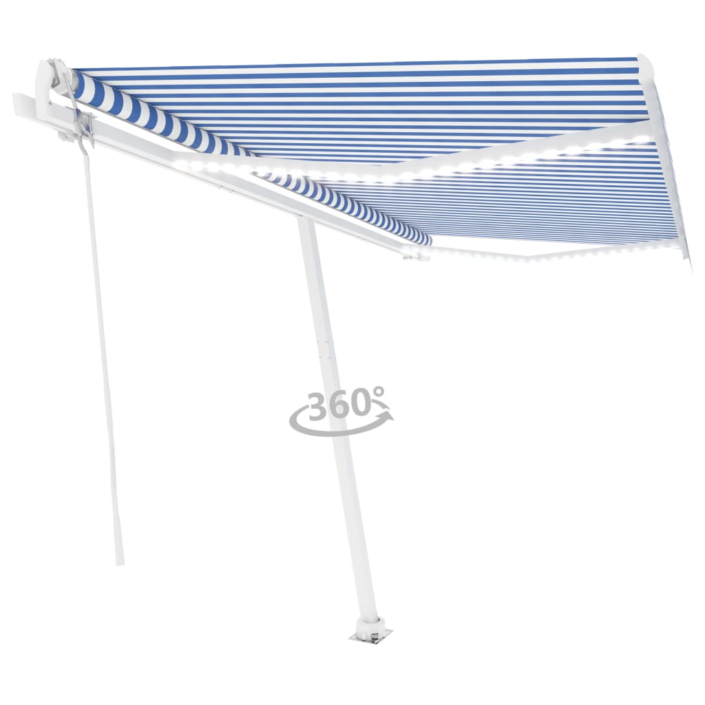 

vidaXL Luifel automatisch met LED en windsensor 400x300 cm blauw en wit