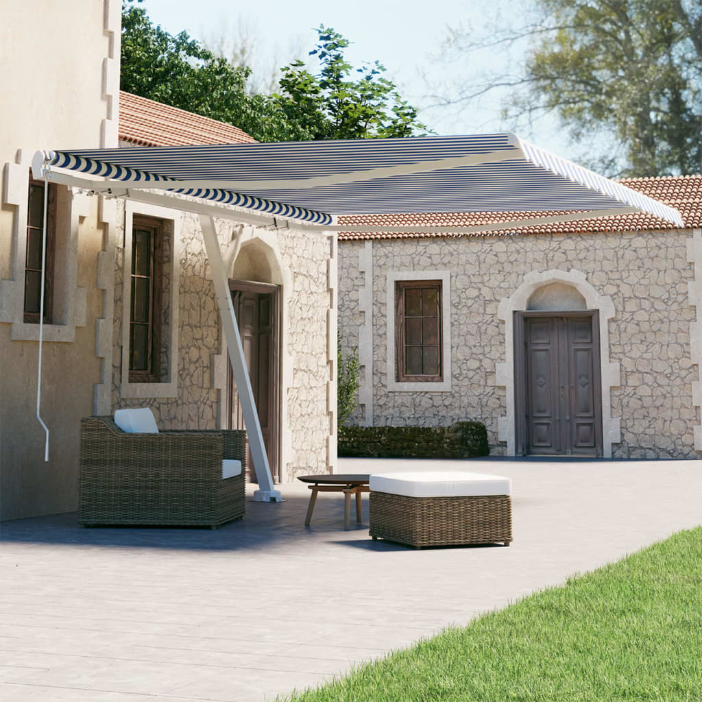 vidaXL Copertină autonomă retractabilă manual albastru & alb 450x300cm