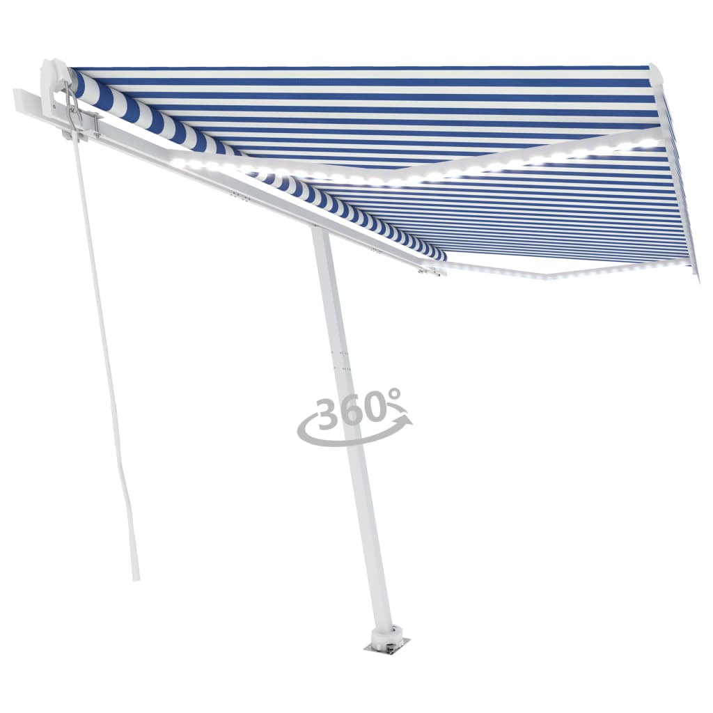 

vidaXL Luifel handmatig uittrekbaar met LED 450x300 cm blauw en wit
