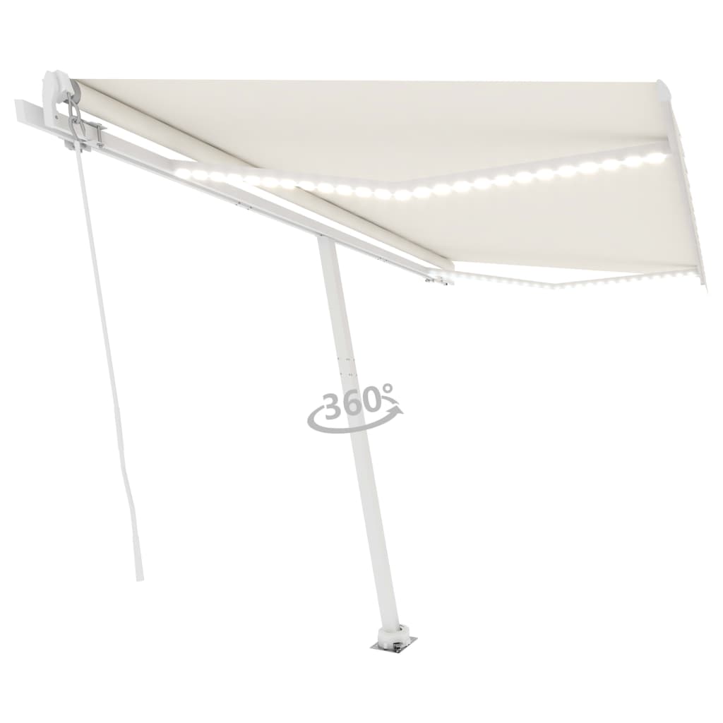 vidaXL Luifel handmatig uittrekbaar met LED 450x300 cm crèmekleurig afbeelding