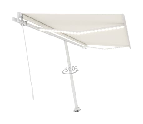 vidaXL Toldo retrátil manual com LED 450x300 cm cor creme