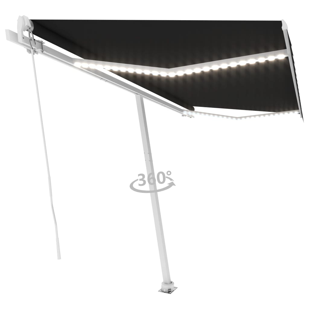 

vidaXL Luifel handmatig uittrekbaar met LED 450x300 cm antracietkleur