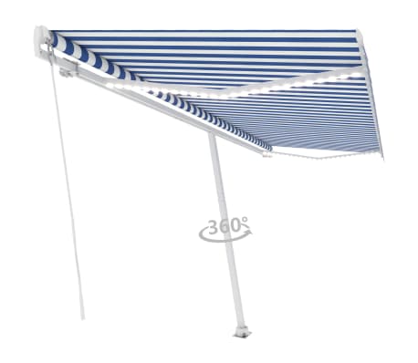 vidaXL Manual Retractable Awning with LED 500x300 cm Blue and White